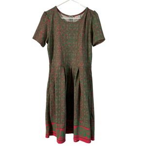 Lularoe Dress Women XL Simply Comfortable Polyester Stretch Peplum Pink Green